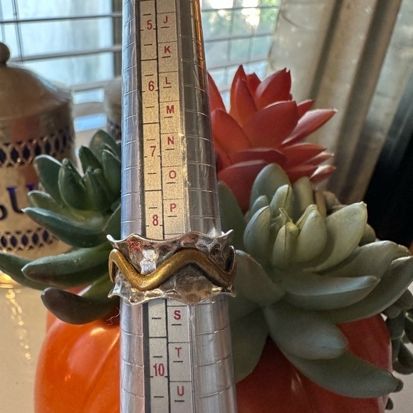 Arya Design Signed 925 Sterling Silver Gold Amethyst Hammered Boho Ring Size 8 - Picture 16 of 16